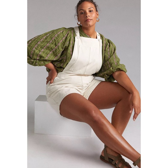 Anthropologie Pilcro Relaxed Short Overalls Ivory NWT Size 16W - Picture 2 of 16